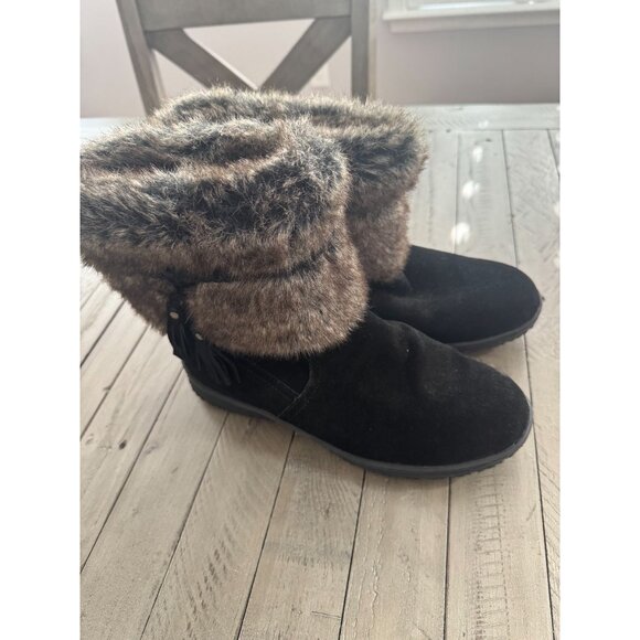 Minnetonka Everett Suede Leather + Faux Fur Winter Boots Booties Black Size 10 - Picture 5 of 7